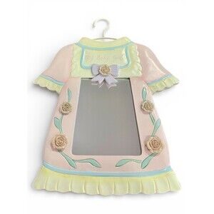 VTG Baby Girl Dress Nursery Decor Pastel Cottage Chic Wall Mirror Wood Floral